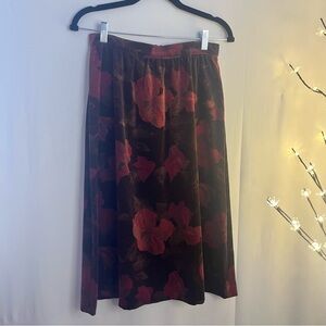 Floral Velvet Skirt - Red and Dark Brown